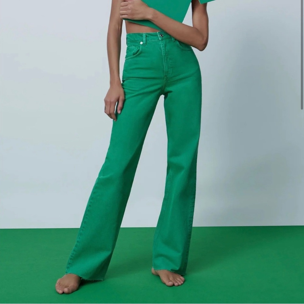 NWT‼️ Zara green wide leg jeans size 6